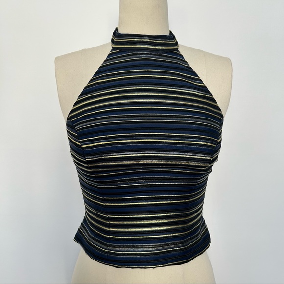 Cache Black and Gold Striped Halter Top - Picture 1 of 5